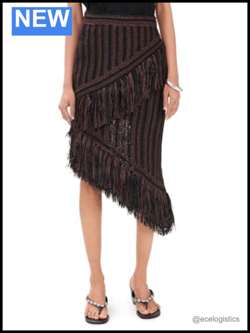SIMON MILLER Beja Midi Skirt Asymmetrical Fringe Cotton Raffia Weave
